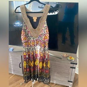 XL Midnight Velvet Sleeveless Dress with great front gold collar embellishments.